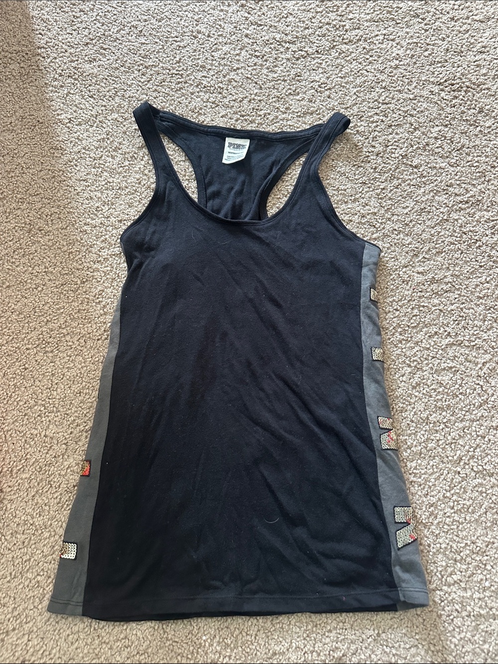 PINK Victoria's Secret Black Racerback Tank with Gray Side Panels
